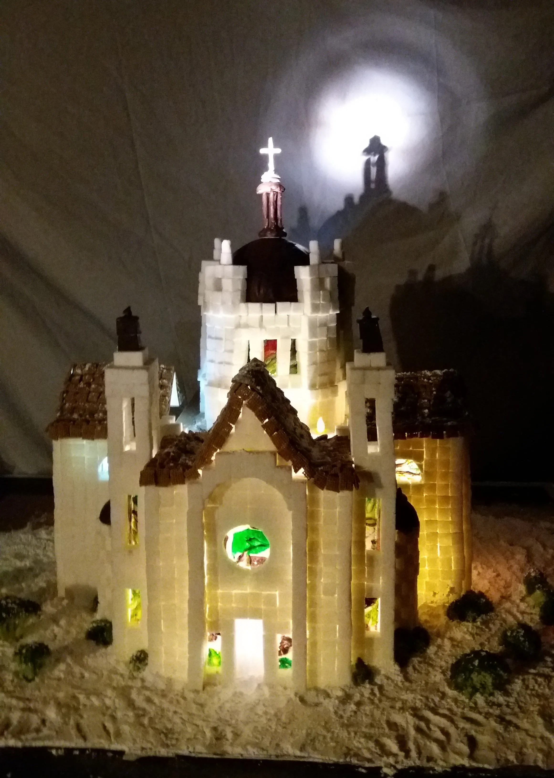 Michelle Larson and Joanna Cahn, both of South St. Paul, made this replica Cathedral of St. Paul. They used sugar cubes and chocolate domes and cooked their own hard-candy "stained glass" for the windows.