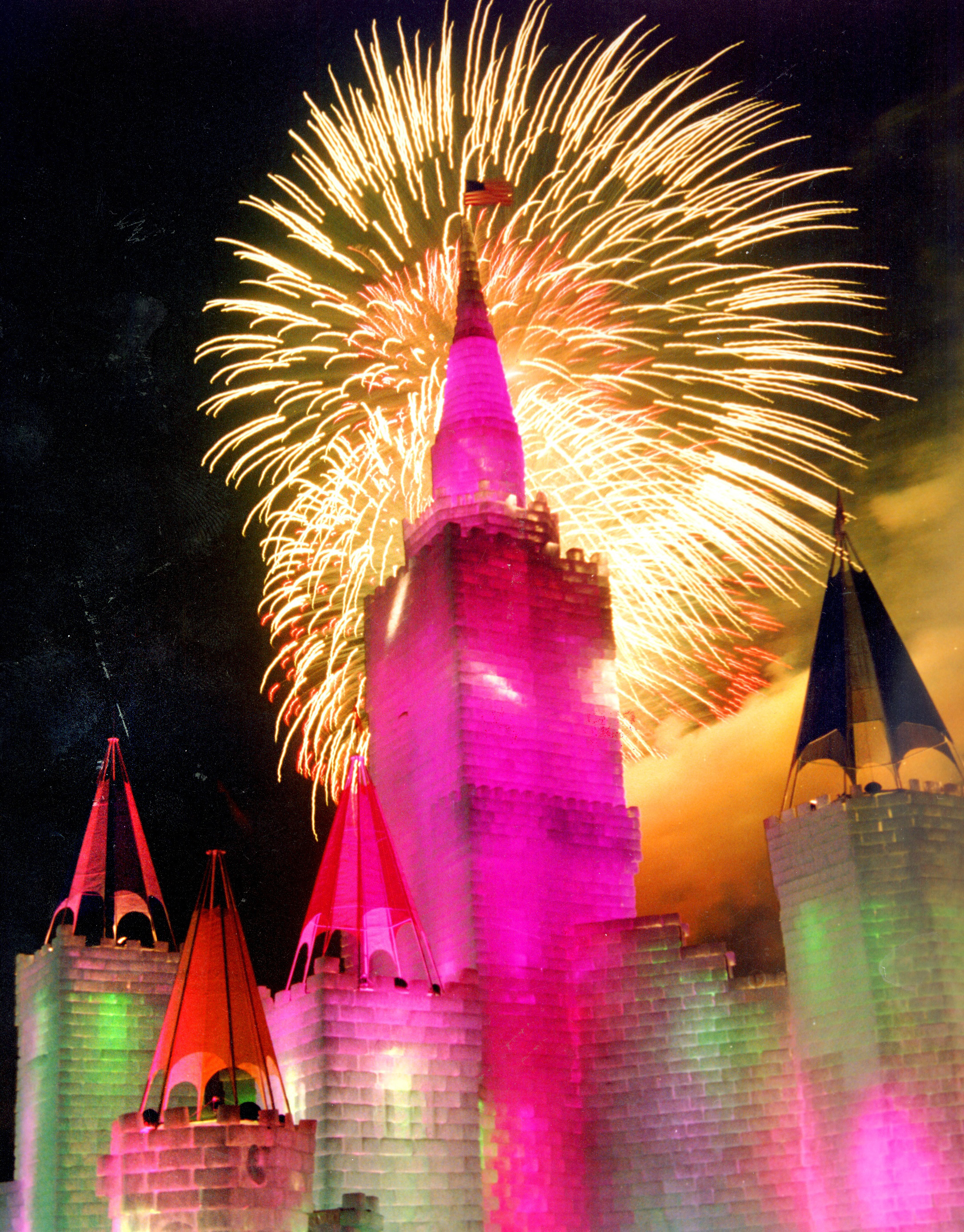 A fireworks display puts the final touches on the lighting ceremony for the 1992 Ice Palace during opening night on Harriet Island in St. Paul Wednesday, Jan. 22, 1992. Media from around the world, drawn here by the upcoming Super Bowl in Minneapolis, were on hand. Standing 166 feet high, the palace is nearly three times bigger and 40 feet taller than St. Paul's last palace, built for the Winter Carnival's centennial in 1986. (Pioneer Press: Valicia Boudry)***