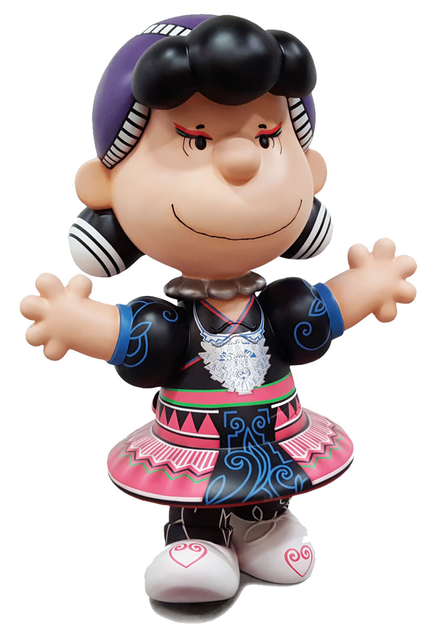 As part of a sister city exchange with Changsha, China -- an ancestral home to the Hmong community -- the city of St. Paul is sending five Peanuts statues to the south central city of 7 million residents: Snoopy as Joe Cool, Charlie Brown, Linus, Snoopy on a doghouse decorated with Chinese brush-style painting, and Lucy in a Hmong dress. Lucy will be on display Saturday, Feb. 10, 2018 from 1 to 4 p.m. at the Community School of Excellence, 270 Larpenteur Ave. West in St. Paul. (Courtesy of The Minnesota China Friendship Garden Society)