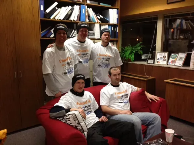 Lange Wallgren of Osseo (front row, right), found the 2012 Pioneer Press Treasure Hunt medallion. He will share the prize with fellow hunters (back row, left to right): Alex Valen, Jake Ingebrigtson, Nate Buck and (front row, left) Corey Hargreaves.