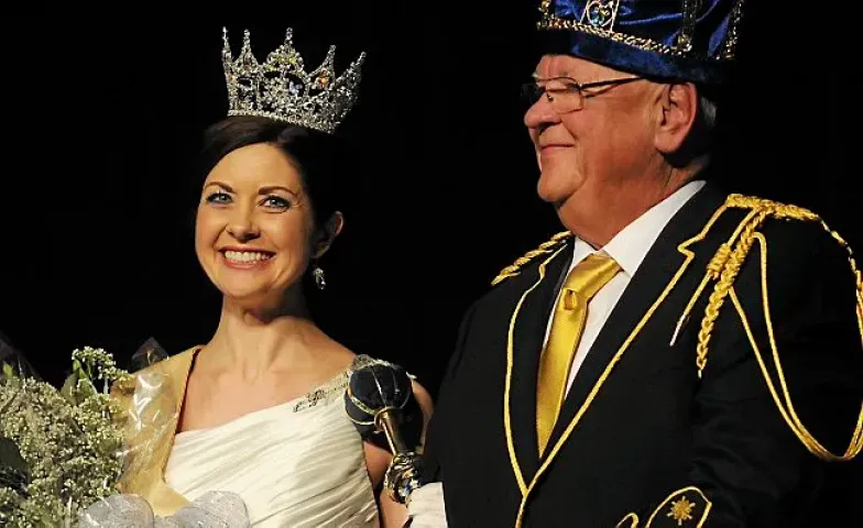 Ted Natus, Boreas LXXVII, right, and Melissa Hoffbeck, center, Aurora, Queen of Snows, are presented to the audience at the 2013 Winter Carnival Royal Family Coronation at the RiverCentre in St. Paul, Friday, January 25, 2013. (Pioneer Press: John Autey)