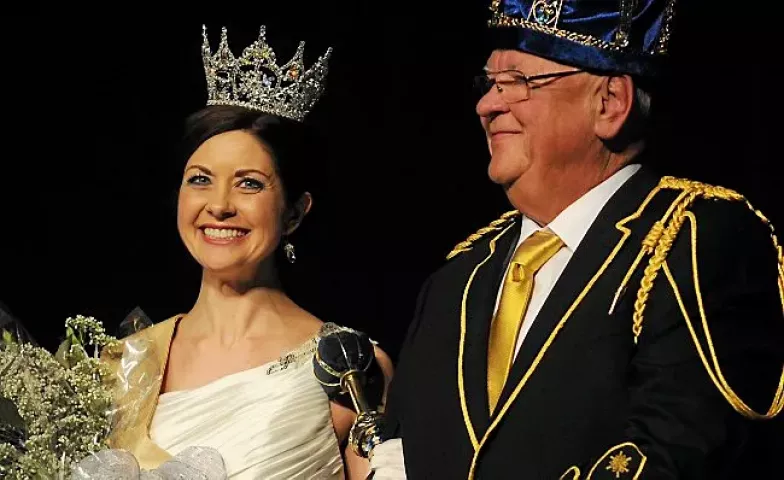 Ted Natus, Boreas LXXVII, right, and Melissa Hoffbeck, center, Aurora, Queen of Snows, are presented to the audience at the 2013 Winter Carnival Royal Family Coronation at the RiverCentre in St. Paul, Friday, January 25, 2013. (Pioneer Press: John Autey)
