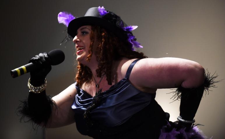 Rachel Orzoff of Richfield sings for the judges and the crowd as the Winter Carnival's Klondike Kate competition was held at the Prom Center in Oakdale, Wednesday night, January 13, 2016. (Pioneer Press: Scott Takushi)