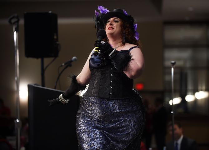 Rachel Orzoff of Richfield sings her second song as the Winter Carnival's Klondike Kate competition was held at the Prom Center in Oakdale, Wednesday night, January 13, 2016. (Pioneer Press: Scott Takushi)