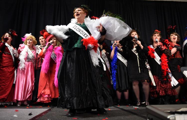 Theresa McConnon of St. Paul is crowned the winner of the Winter Carnival's Klondike Kate competition held at the Prom Center in Oakdale, Wednesday night, January 13, 2016. (Pioneer Press: Scott Takushi)