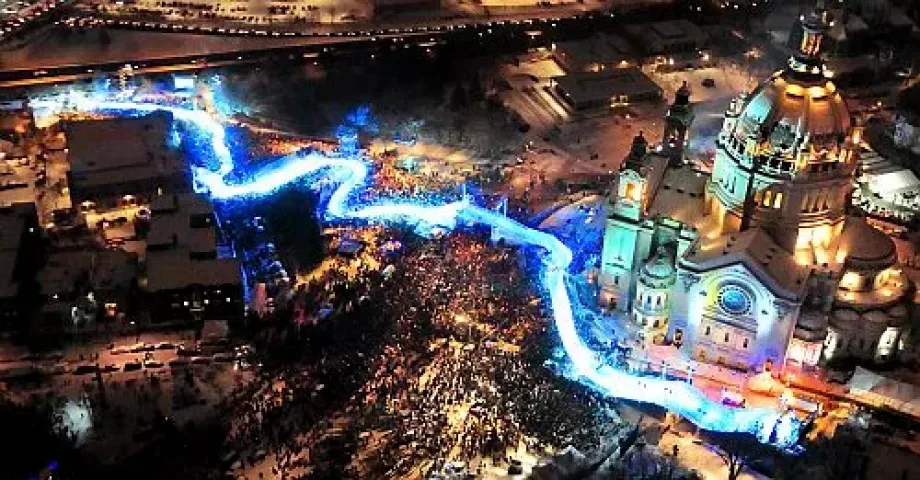 An aerial photo of the Red Bull Crashed Ice event in in St. Paul on Saturday, Jan. 14, 2012. (Pioneer Press: Ben Garvin)