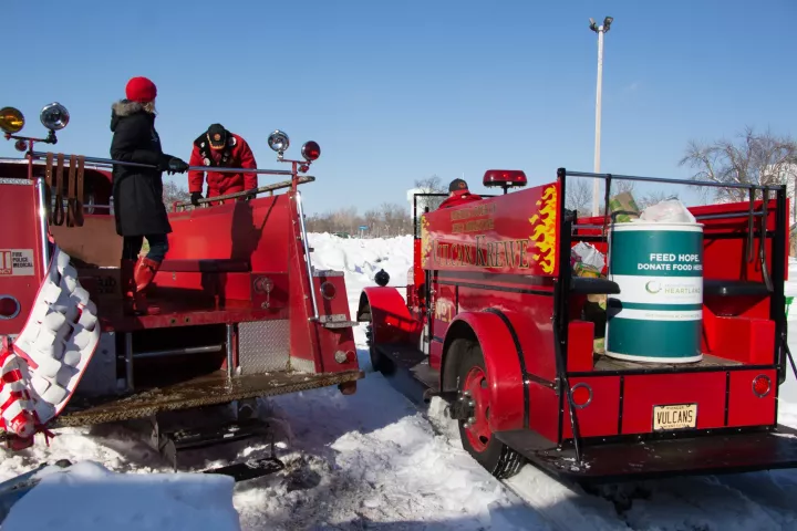 The firetrucks were the same used to storm the castle during the St. Paul Winter Carnival. (Callie Schmidt / Pioneer Press)