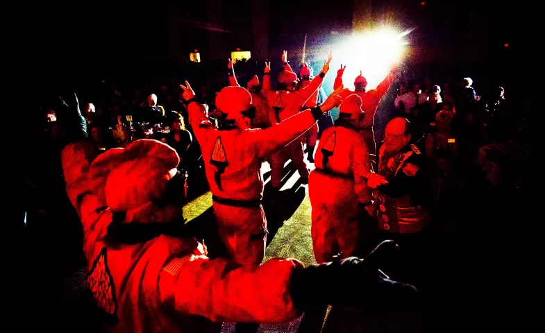 The Vulcan crew departs after trying to ruin the celebrations at the 128th St. Paul Winter Carnival Royal Coronation on Friday, January 24, 2014. (Ben Garvin / Pioneer Press)