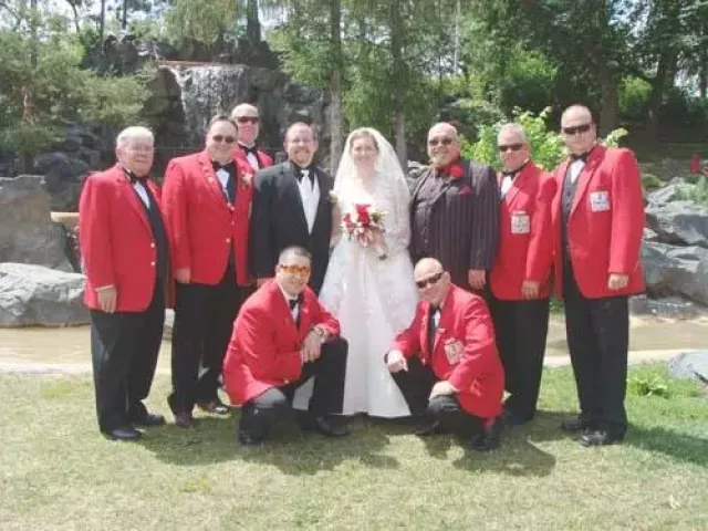 Edward Cortinas and Tracy Leach pose with the 2008 Vulcan Krewe.