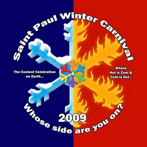 Winter Carnival button for 2009 by artist Nick Barrett, the son of Vulcan Krewe, Tom Barrett.