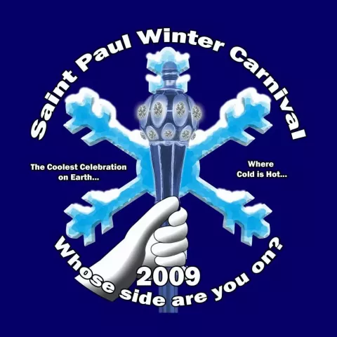The Royal Family/King Boreas 2009 Winter Carnival button designed by Nick Barett, son of Vulcan Krewe, Tom Barrett.