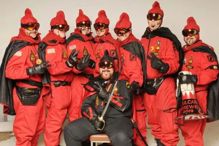 The Vulcans: front: Vulcanus Rex LXXII, Joe Vogel, N. St. Paul, back row, left to right: Baron Hot Sparkus, Steve Gravem, Maplewood, Duke of Klinker, Steve Gurney, Bloomington, Prince of Soot, Dennis Pladson, S. St. Paul, General Flameous, Fred Edstrom, Brooklyn Park, Count Embrious, James Bly, Minnetonka, Grand Duke Fertilious, Tim Shanley, Maplewood, Count of Ashes, Joe Stradinger, Shoreview, January 28, 2009. (all cq by each man) (Pioneer Press: Jean Pieri)