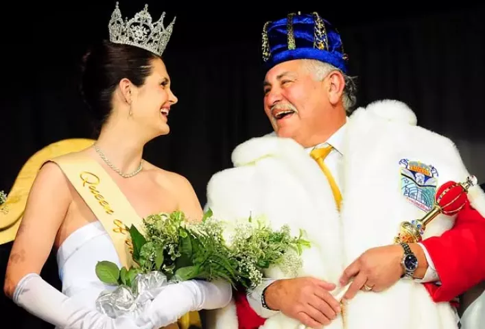 King Boreas the 76th Steve Cortinas, VP/Plant Manager for Dakota Premium Foods in South Saint Paul, poses for a photo with Ashleigh Hayes, Aurora, Queen of the Snows (with the Rice Street Festival) moments after they were named during an Announcement and Coronation event as part of the Winter Carnival at St. Paul RiverCentre on Friday, January 27, 2011. (Pioneer Press: Ben Garvin)