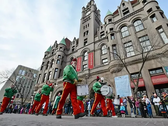 St. Paul Osman Shrine band members march past the Landmark Center during the King Boreas Grand Day Parade in St. Paul, January 26, 2013. (Pioneer Press: Chris Polydoroff)
