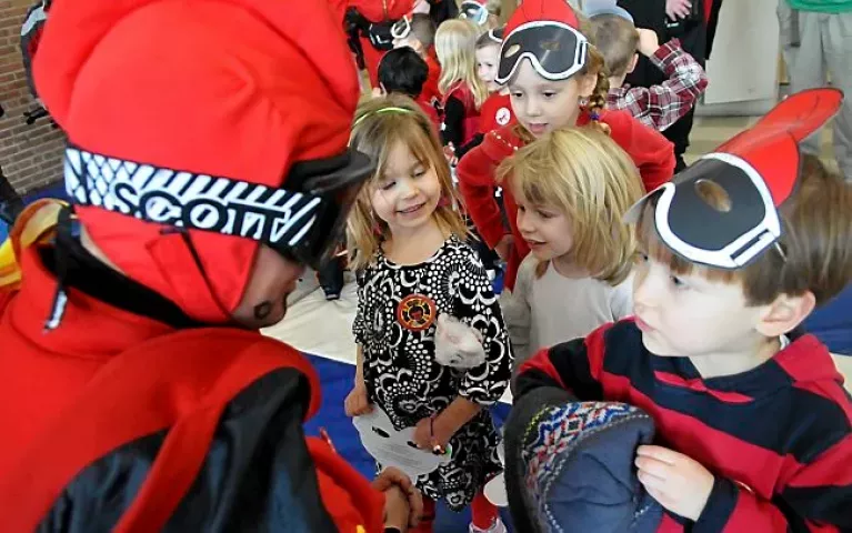 Grand Duke Fertilious entertains the young pre-schoolers and answers all questions as John Brewer imitated a Vulcan for a first-person piece on the Vulcans and the Winter Carnival at Summit Ave Preschool in St. Paul Tuesday afternoon January 29, 2013. (Pioneer Press: John Doman)