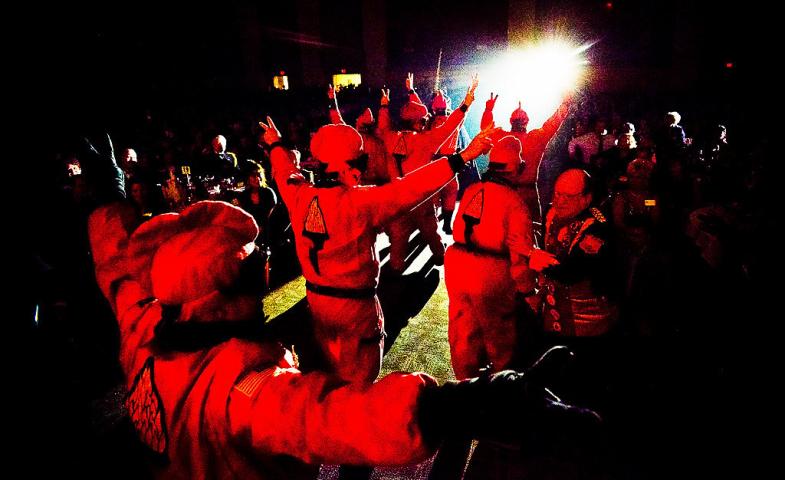 The Vulcan crew departs after trying to ruin the celebrations at the 128th St. Paul Winter Carnival Royal Coronation on Friday, January 24, 2014. (Pioneer Press: Ben Garvin)