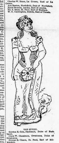 An image of the Queen of Snow for the St. Paul Winter Carnival from the front page of the Feb 4, 1886, St. Paul Daily Globe newspaper. Patrick Hill, a Civil War historian, says he has discovered that the modern-day St. Paul Winter Carnival -- and everyone else, including the media -- have been misidentifying the first king and queen of the St. Paul Winter Carnival. "King Borealis"was not William Hamm Sr., founder of the brewery; instead, he was Gen. Richard W. Johnson, a Civil War hero. The first Queen of t