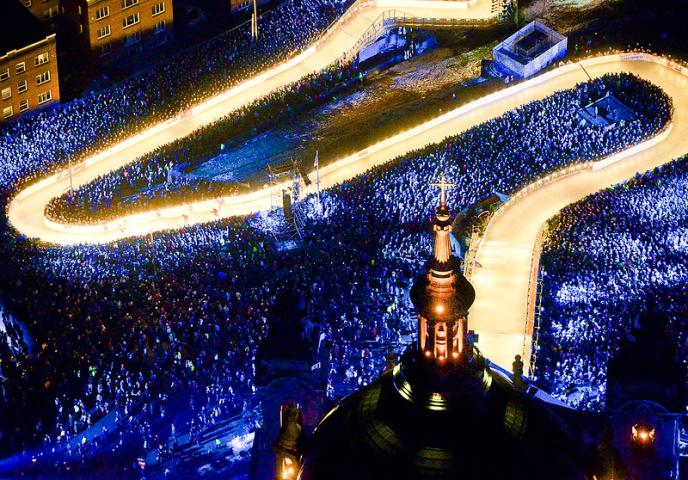 An aerial view of the 2015 Red Bull St. Paul Crashed Ice Finals in downtown St. Paul on Saturday, January 24, 2015. (Pioneer Press: Sherri LaRose-Chiglo)