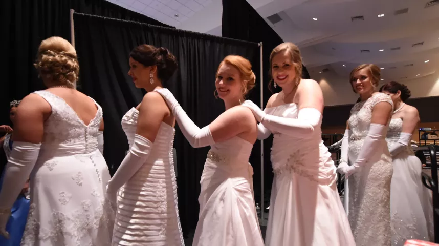 The Queen Candidates wait to go on stage at the St. Paul Winter Carnival Royal Coronation at the St. Paul River Centre on Friday, January 29, 2016. (Pioneer Press: John Autey)