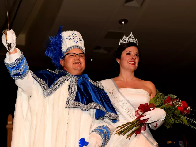 The 2016 Titan, Prince of the North Wind, Joe Gallagher and Princess of the North Wind, Shannon Cherep are introduced at the St. Paul Winter Carnival Royal Coronation at the St. Paul River Centre on Friday, January 29, 2016. (Pioneer Press: John Autey)