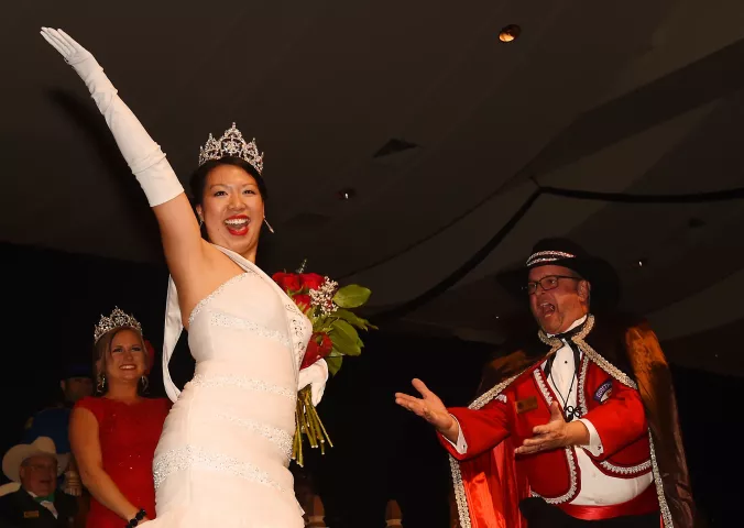 Notos, Prince of the South Wind, Joe Bennett introduces the new Princess of the South Wind, Peggy Ly at the St. Paul Winter Carnival Royal Coronation at the St. Paul River Centre on Friday, January 29, 2016. (Pioneer Press: John Autey)