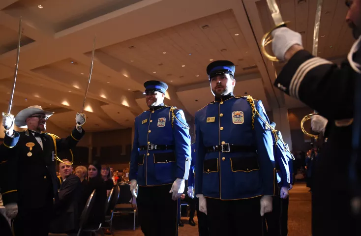 The 2016 Kings Guard march to duty at the St. Paul Winter Carnival Royal Coronation at the St. Paul River Centre on Friday, January 29, 2016. (Pioneer Press: John Autey)