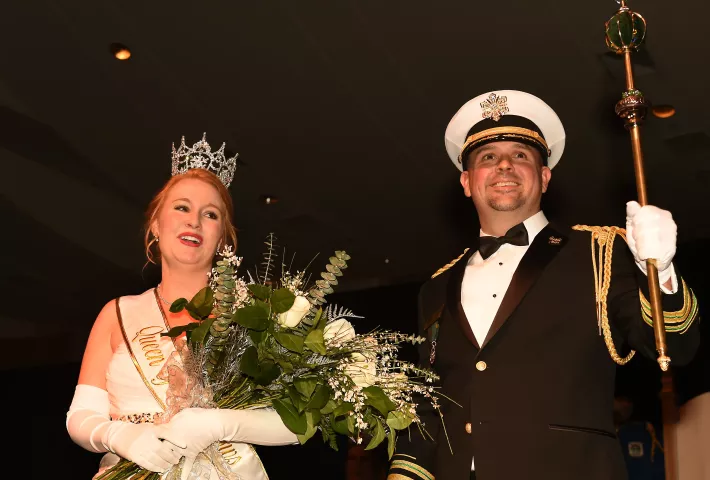 The 2016 Aurora, Queen of the Snows, Alyssa Sigafus and King Boreas LXXX, Jim Flaherty are introduced during the St. Paul Winter Carnival Royal Coronation at the St. Paul River Centre on Friday, January 29, 2016. (Pioneer Press: John Autey)