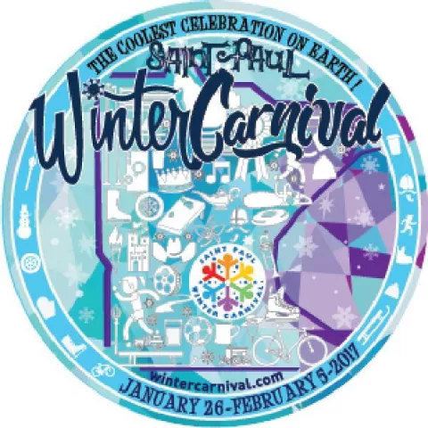 The designs for the 2017 St. Paul Winter Carnival buttons, created by Ham Lake artist John Fredrick Kocon, were unveiled at the St. Paul tree-lighting ceremony on Saturday, Nov. 19, in downtown St. Paul. The 2017 St. Paul Winter Carnival will run Jan. 26 through Feb. 5. The designs feature Rice Park, the state of Minnesota (pictured here), a stocking cap and the battle between King Boreas and Vulcanus Rex. Kocon said the buttons all have the same background, "a mosaic cracked ice look with blues, pinks, pur