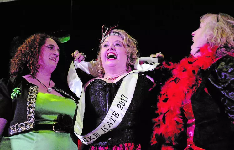 Kristen Oster, center, of West St. Paul is named the 2017 Klondike Kate during at the Envision Event Center in Oakdale on Wednesday, Jan 11, 2017. (Pioneer Press: John Autey)