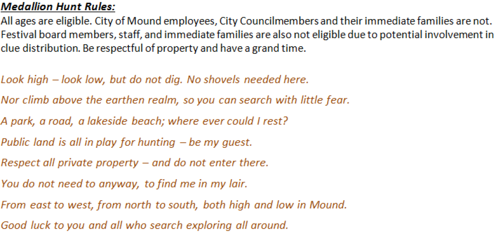 2017 Spirit of the Lakes Medallion Hunt Rules