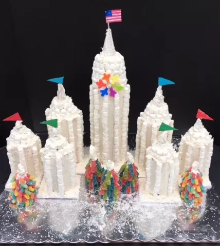 Wrote Nancy Winholtz of Andover, about "Ice Castle of the Past": It used 750 marshmallows, 130 sugar wafers, 12 cones and assorted gummies. Num-nummy!