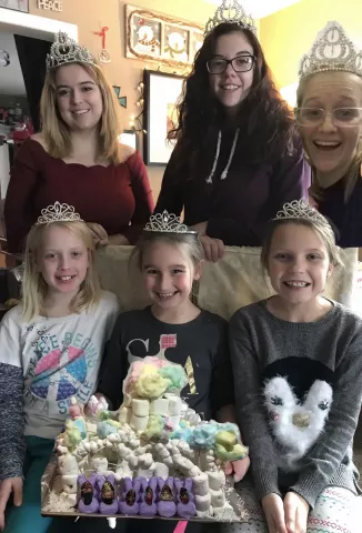 Writes Crystal Britzius of New Brighton: "Hanging with our peeps at the Winter Carnival!' By New Brighton Ambassadors Sophie, Danielle, Sarah, Chloe, Madison and Elayna. Made from marshmallows, frosting, cotton candy, Smarties, white chocolate chips and a whole lot of Ambassador love from us in New Brighton to the Winter Carnival family!