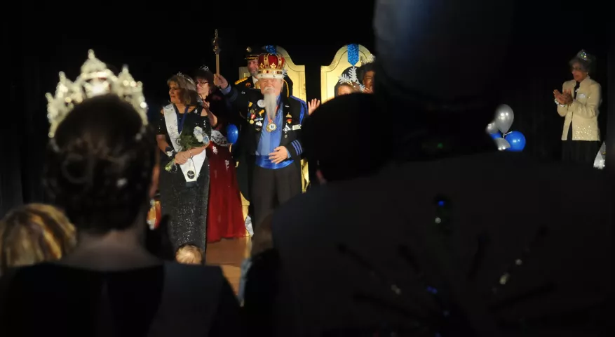 The new 2018 Senior Royalty King Winter the 60th Dan Monson and his royal court wave to the audience during the coronation ceremonies at St. Paul College Theatre on Friday, Jan. 19, 2018. (Ginger Pinson / Pioneer Press)