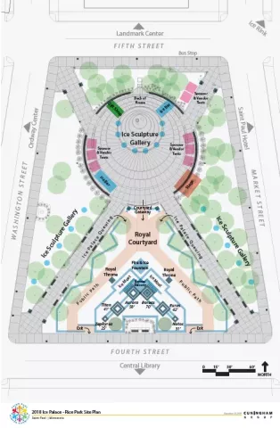 The People’s Ice Palace will be built on the south side of St. Paul’s Rice Park. (Courtesy of the St. Paul Winter Carnival)
