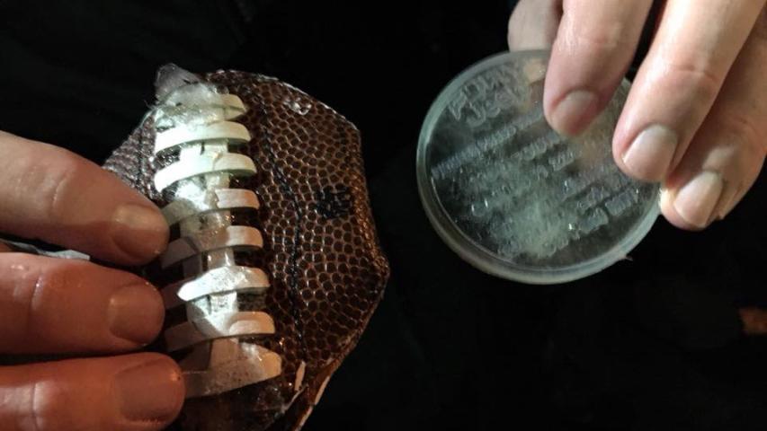 The 2018 medallion was hidden inside a football.