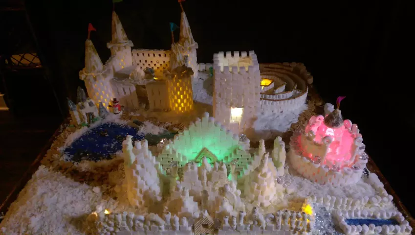 Sara Fifer and Veronic Starzinski, both of of St. Paul, made this piece, titled "St. Paul Suites Palace." The two used more than 2,500 sugar cubes over 23 hours to make their creation. (Courtesy of Fifer/Starzinski)