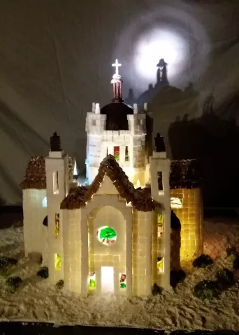 Michelle Larson and Joanna Cahn, both of South St. Paul, made this replica Cathedral of St. Paul. They used sugar cubes and chocolate domes and cooked their own hard-candy "stained glass" for the windows.