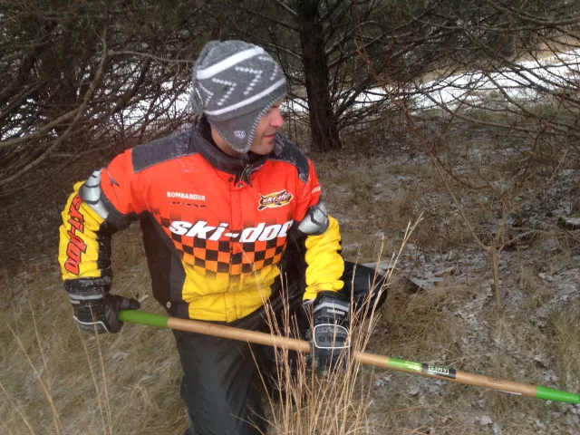 Ryan Rehn of White Bear Lake searches for the Pioneer Press Treasure Hunt medallion Tuesday, Feb. 2, 2016, at Benson Prairie near Bald Eagle Lake. (Pioneer Press: Jaime DeLage)