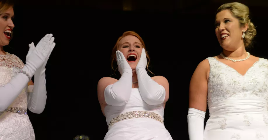 Alyssa Sigafus, center, is announced as the 2016 Aurora, Queen of the Snows. at the St. Paul Winter Carnival Royal Coronation at RiverCentre in St. Paul on Friday, Jan. 29, 2016. (Pioneer Press: John Autey)