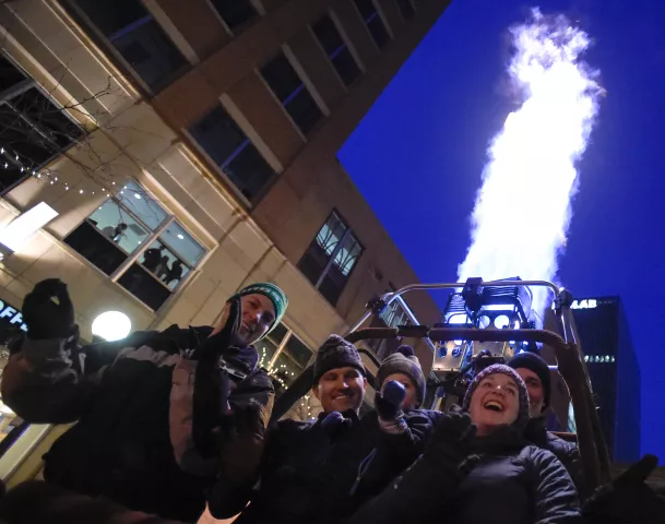 Propane burners light up Fifth Street downtown during  the Winter Carnival Torchlight Parade, on Saturday, Feb. 6, 2016. (Special to the Pioneer Press: Craig Lassig)