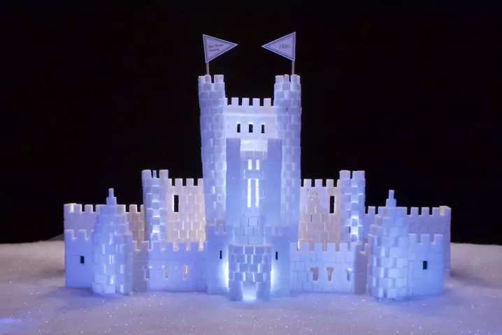 Andrea Wambold's sugar-cube replica the first St. Paul Winter Carnival Ice Palace of 1886. The Eagan crafter said a key to authentic-looking walls is using half sugar cubes to achieve the staggered-block effect.