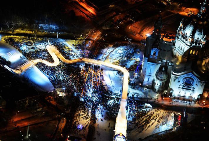 An aerial view of Red Bull Crashed Iced competition at the St. Paul Cathedral, Saturday night, February 22, 2014 .(Pioneer Press: John Autey)