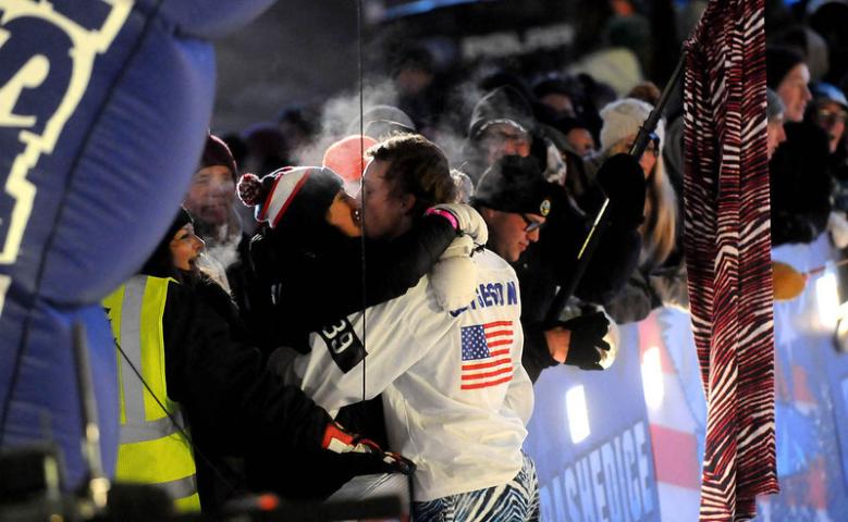 Fourth place finisher Andrew Bergeson, kisses his wife Samantha Bergeson, of St. Paul. (Pioneer Press: Sherri LaRose-Chiglo)