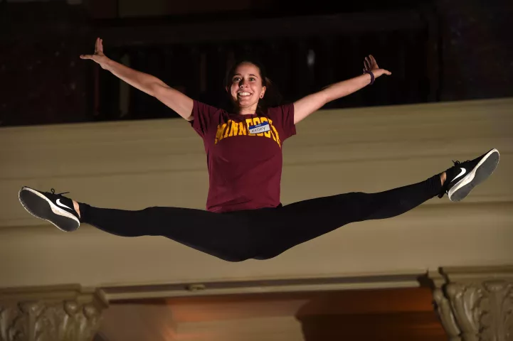 Kelsey Pedersen of Stillwater was one of four finalists as the St. Paul Bouncing Team held their tryouts at Landmark Center in St. Paul, Friday, Feb. 3, 2017. (Pioneer Press: Scott Takushi)