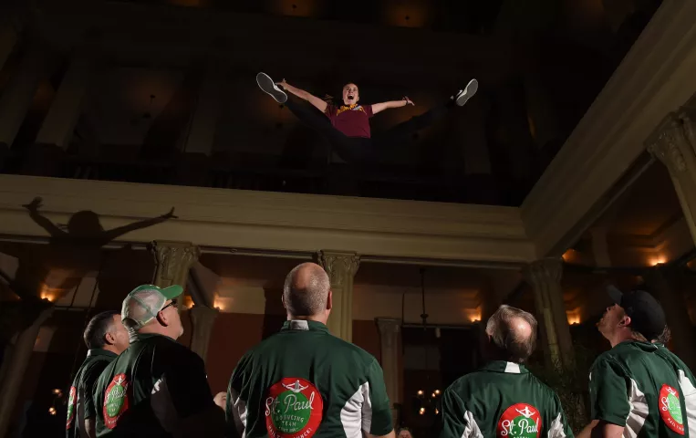 Kelsey Pedersen of Stillwater was one of four finalists as the St. Paul Bouncing Team held their tryouts at Landmark Center in St. Paul, Friday, Feb. 3, 2017. (Pioneer Press: Scott Takushi)