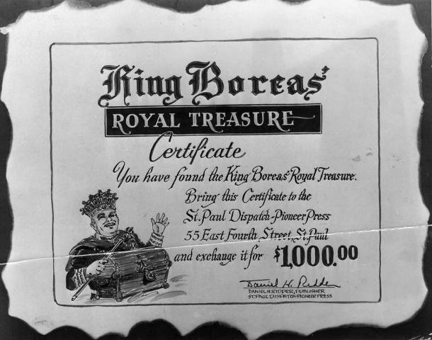 Inside the treasure chest was a certificate. (Pioneer Press file photo)