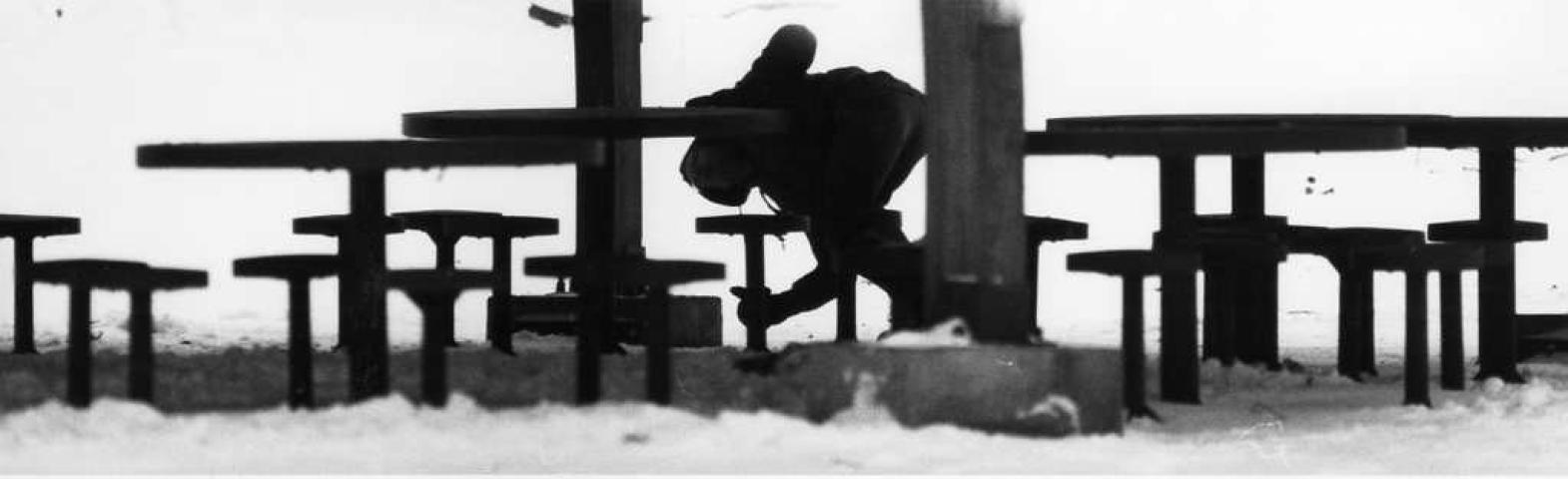 Mike Powers, who was 19 during the 1987 Treasure Hunt, checked under picnic tables in Como Park. He came close to finding the medallion as an eighth-grader, when he tripped and fell into a hole in which the medallion was eventually found. (Pioneer