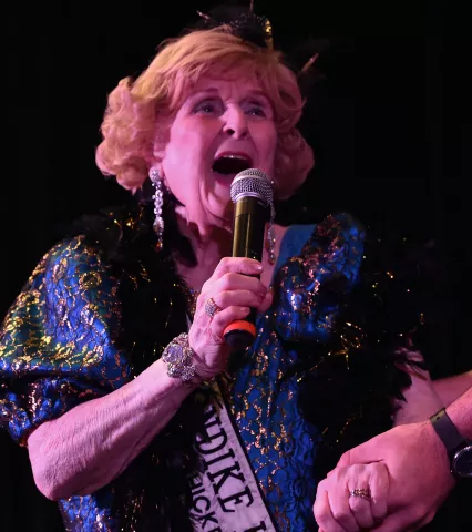 90 year-old Phylles Chickett, the 1996 Klondike Kate sings during the 2017 Klondike Kate Contest at the Envision Event Center in Oakdale on Wednesday, Jan 11, 2017. (Pioneer Press: John Autey)
