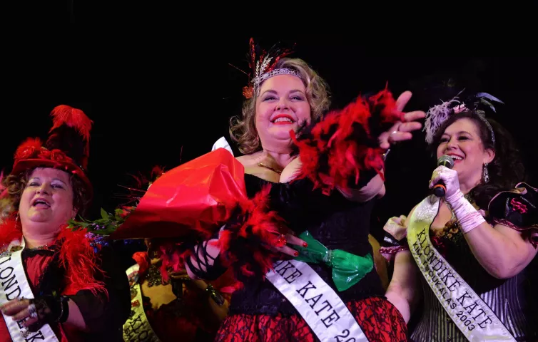 Kristen Oster, center, of West St. Paul is named the 2017 Klondike Kate during at the Envision Event Center in Oakdale on Wednesday, Jan 11, 2017. (Pioneer Press: John Autey)