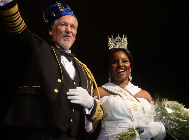King Boreas Daniel E. Stoltz, left, and Aurora, Queen of Snows Krystle Igbo-Ogbonna during the St. Paul Winter Carnival Royal Coronation at the RiverCentre in St. Paul on Friday, Jan. 23, 2015. (Pioneer Press: John Autey)
